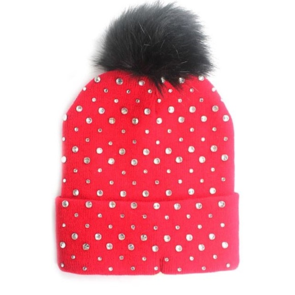 Glam Girl Fashion Accessories - NWT Crystal Studded Beanie Pom Pom Hat